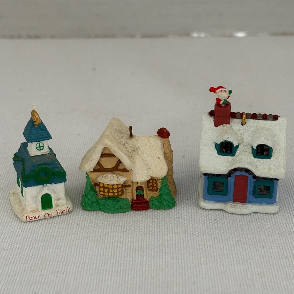Vintage 1995 Hallmark Keepsake Miniature Christmas Village Ornament Set of 3